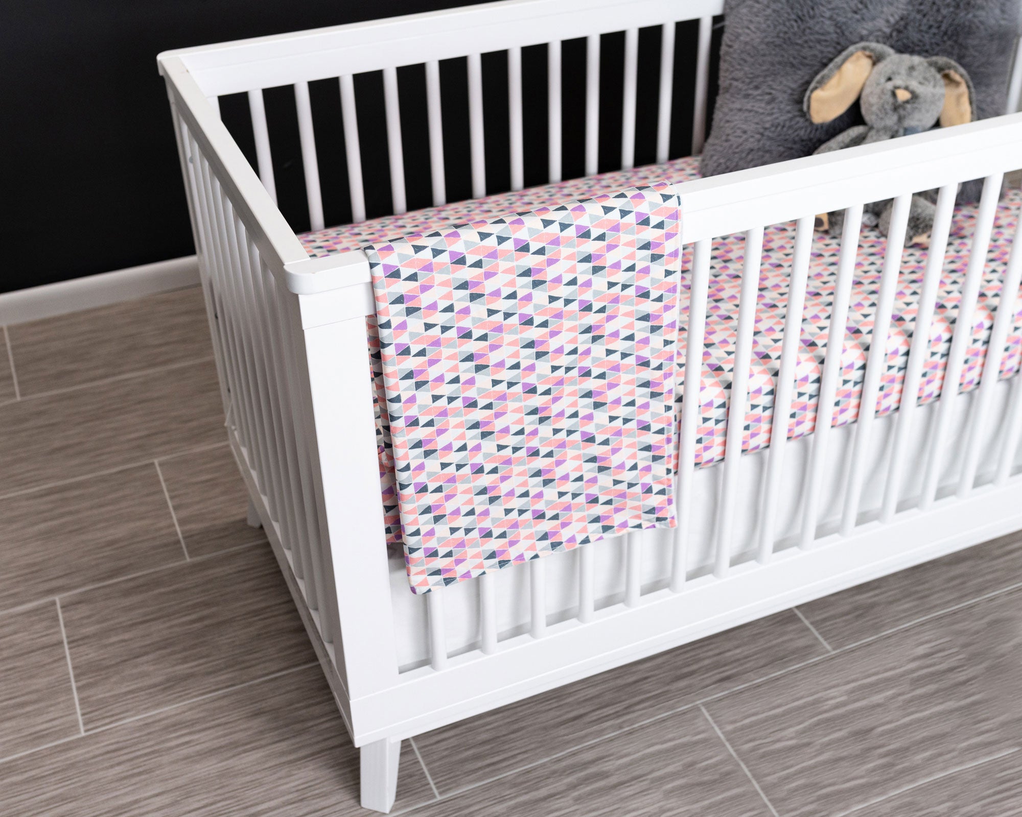 Pink Banners Marching - Classic Nursery Bedding Set - Rose/Peach/Gray/Black - Olli+Lime